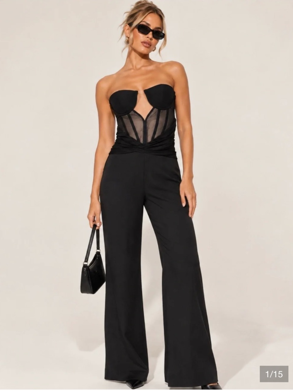 PrettyLittleThing Black Corset Wide Leg Jumpsuit – Size 4 – NWT